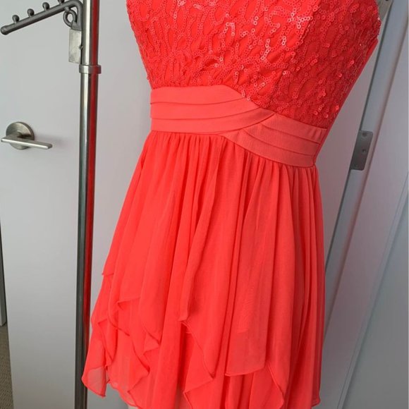 NEW Sequin Dress Coral Pink Fuchsia Flowy Schiffon/Prom/Wedding/Events/Small, XS - Picture 4 of 5